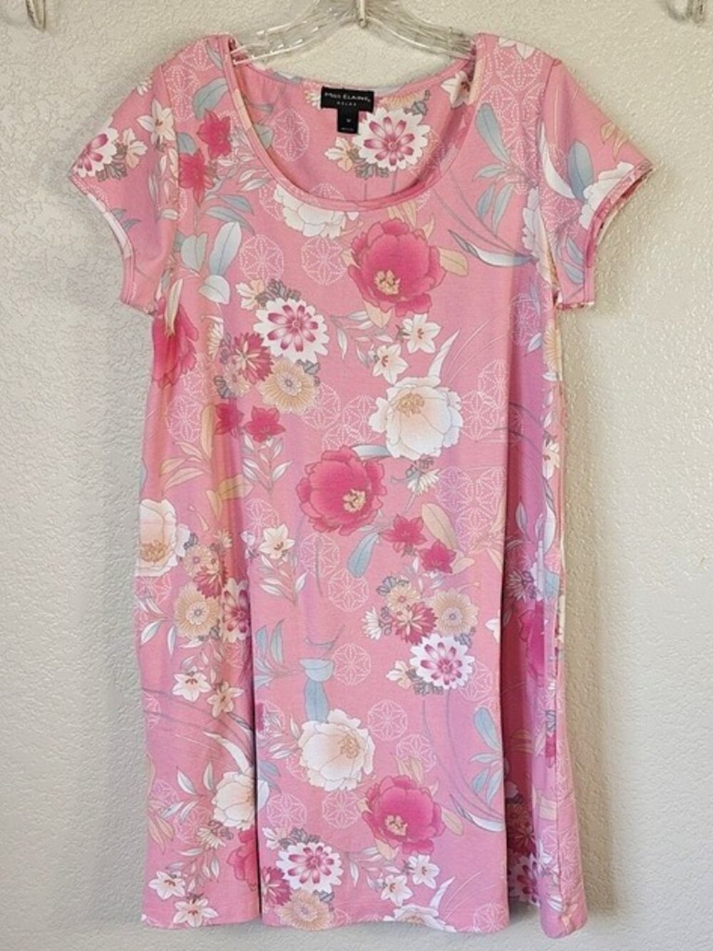Miss Elaine Size M Nightgown Sleepshirt Cotton Blend Side Pockets Pink Floral